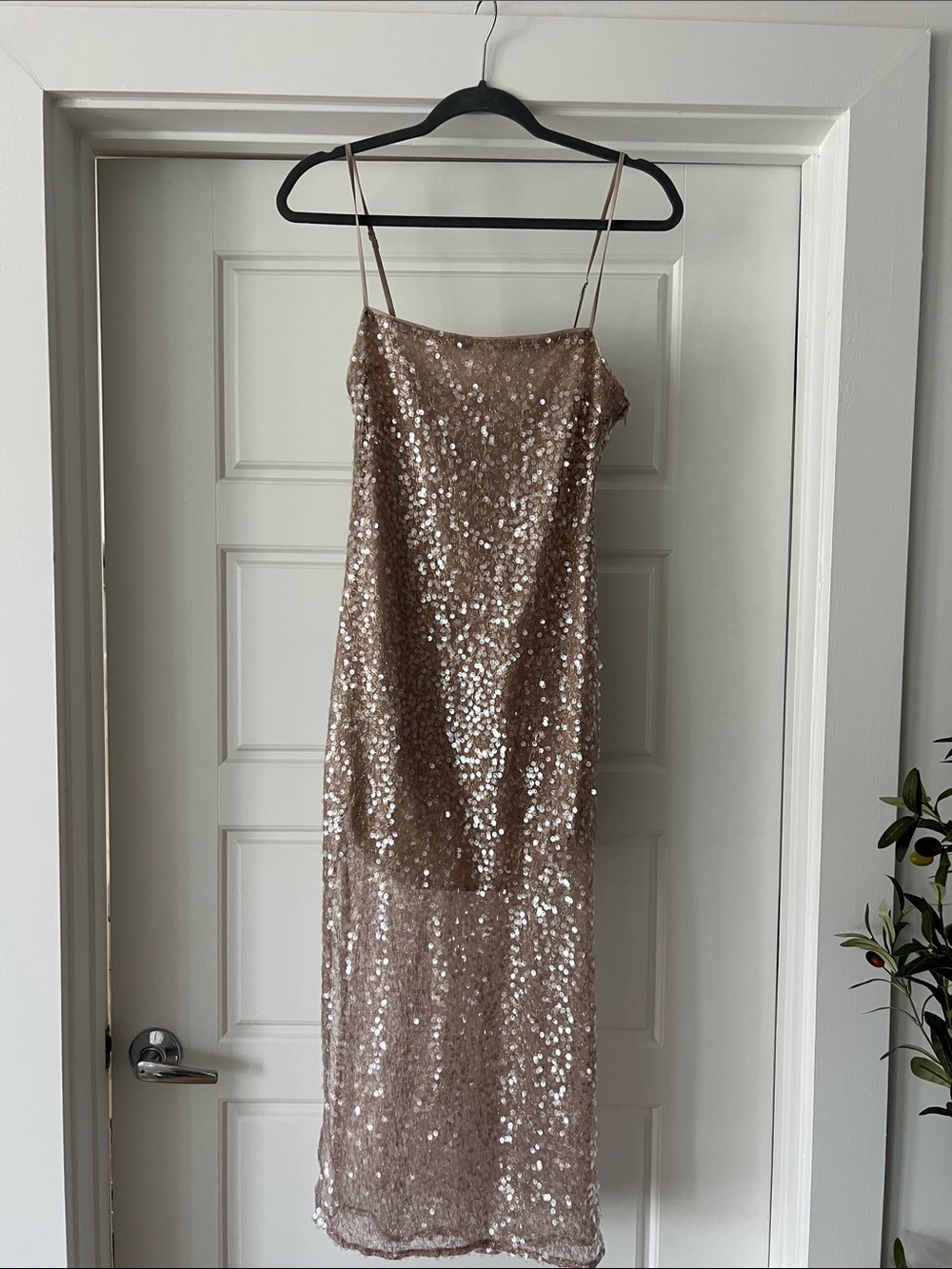 Astr Sequin Slip Maxi Dress in Rose Gold